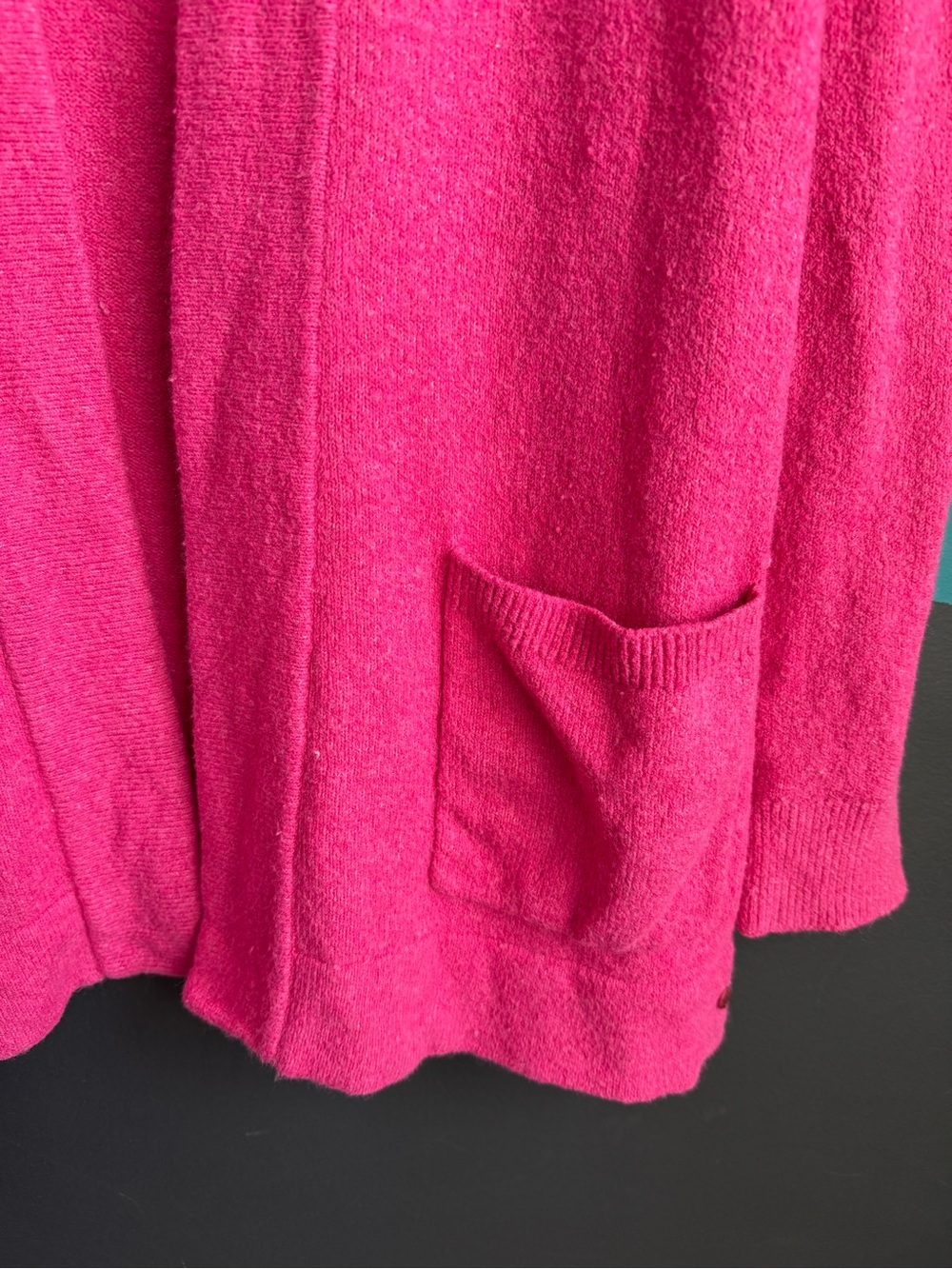 Women's Open-Front Hot Pink Cardigan with Pockets - Picture 4 of 13